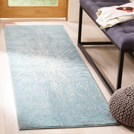 Safavieh Power Loomed 2 ft. 2 in. x 9 ft. Evoke Contemporary Rug; Aqua & Ivory - Rectangle EVK228J-29
